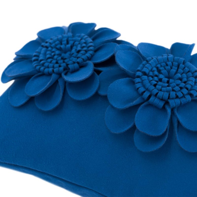JWH 3D Flower Throw Pillow Cover Decorative Floral Accent Pillow Case Velvet Cushion Lumbar Pillowcase for Home Bed Sofa Couch Chair 12x20 Inches Royal Blue - Image 2
